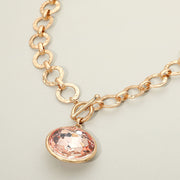 Bold Oval Gemstone Pendant Brushed Metal Chunky Chain Toggle Necklace