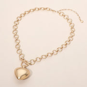 Worn Metal Chunky Toggle Heart Pendant Necklace