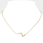 Rhinestone Wavy Metal Pendant Necklace