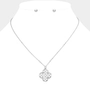 Stone Paved Quatrefoil Pendant Necklace