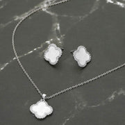 Stainless Steel Stone Rim Quatrefoil Pendant Necklace