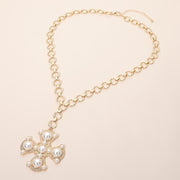 Bold Pearl Cross Pendant Necklace