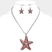 Crystal Enamel Starfish Pendant Necklace