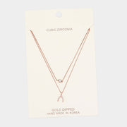 Gold Dipped Cubic Zirconia CZ Wishbone Pendant Necklace
