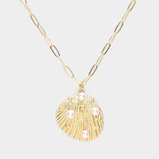 Pearl Pointed Shell Pendant Paperclip Chain Necklace
