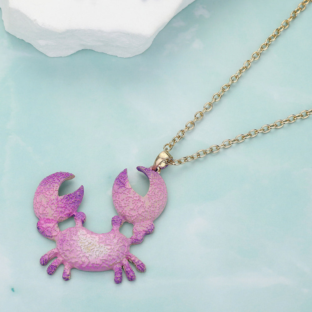 Crab Colored Metal Pendant Necklace