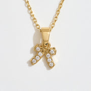 14K Gold Dipped CZ Stone Paved Bow Pendant Necklace