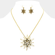 Bead Antique Metal Flower Flake Pendant Necklace