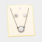 Crystal Trim Round Metal Pendant Necklace