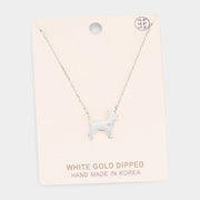 White Gold Dipped French Boston Terrier Dog Heart Pendant Necklace