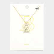 -B- Brass Metal Rectangle Initial Monogram Pendant Necklace