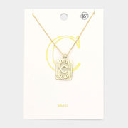 -C- Brass Metal Rectangle Initial Monogram Pendant Necklace