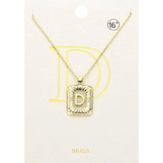 -D- Brass Metal Rectangle Initial Monogram Pendant Necklace