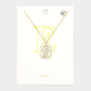 -E- Brass Metal Rectangle Initial Monogram Pendant Necklace