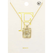 -F- Brass Metal Rectangle Initial Monogram Pendant Necklace