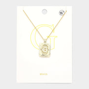 -G- Brass Metal Rectangle Initial Monogram Pendant Necklace