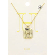 -H- Brass Metal Rectangle Initial Monogram Pendant Necklace