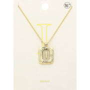 -I- Brass Metal Rectangle Initial Monogram Pendant Necklace