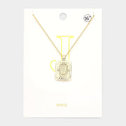 -J- Brass Metal Rectangle Initial Monogram Pendant Necklace