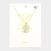 -K- Brass Metal Rectangle Initial Monogram Pendant Necklace