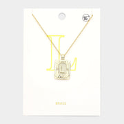 -L- Brass Metal Rectangle Initial Monogram Pendant Necklace