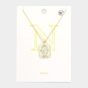 -N- Brass Metal Rectangle Initial Monogram Pendant Necklace