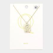 -Q- Brass Metal Rectangle Initial Monogram Pendant Necklace