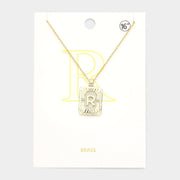 -R- Brass Metal Rectangle Initial Monogram Pendant Necklace