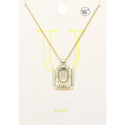 -U- Brass Metal Rectangle Initial Monogram Pendant Necklace