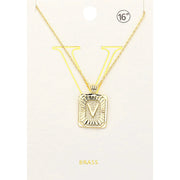 -V- Brass Metal Rectangle Initial Monogram Pendant Necklace