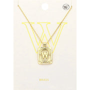 -W- Brass Metal Rectangle Initial Monogram Pendant Necklace