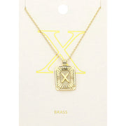 -X- Brass Metal Rectangle Initial Monogram Pendant Necklace