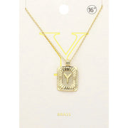 -Y- Brass Metal Rectangle Initial Monogram Pendant Necklace