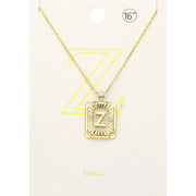 -Z- Brass Metal Rectangle Initial Monogram Pendant Necklace