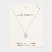 White Gold Dipped CZ Pave Pendant Necklace