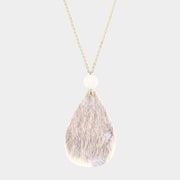 Glittered Teardrop Pendant Long Necklace