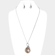 Metal Mermaid Round Pendant Whale Tail Charm Necklace