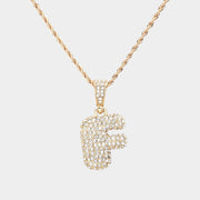 -F- Rhinestone Initial Monogram Pendant Brass Chain Necklace