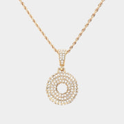 -O- Rhinestone Initial Monogram Pendant Brass Chain Necklace