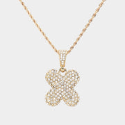 -X- Rhinestone Initial Monogram Pendant Brass Chain Necklace