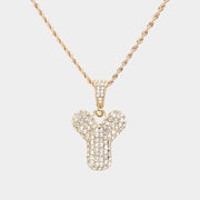 -Y- Rhinestone Initial Monogram Pendant Brass Chain Necklace