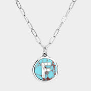 -F- Initial Monogram Turquoise Pendant Necklace