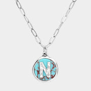 -N- Initial Monogram Turquoise Pendant Necklace