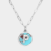 -P- Initial Monogram Turquoise Pendant Necklace