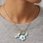 Argentina Soccer Ball Shoe Heart Charm Toggle Pendant Paperclip Chain Necklace
