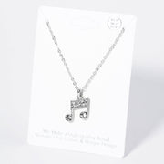 Crystal Rhinestone Paved Music Notes Pendant Necklace