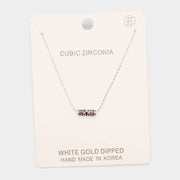 White Gold Dipped Cubic Zirconia Bar Pendant Necklace