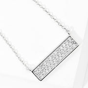 White Gold Dipped CZ Paved Bar Pendant Necklace