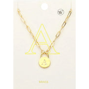 -A- Brass Metal Initial Monogram Lock Pendant Necklace