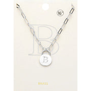 -B- Brass Metal Initial Monogram Lock Pendant Necklace